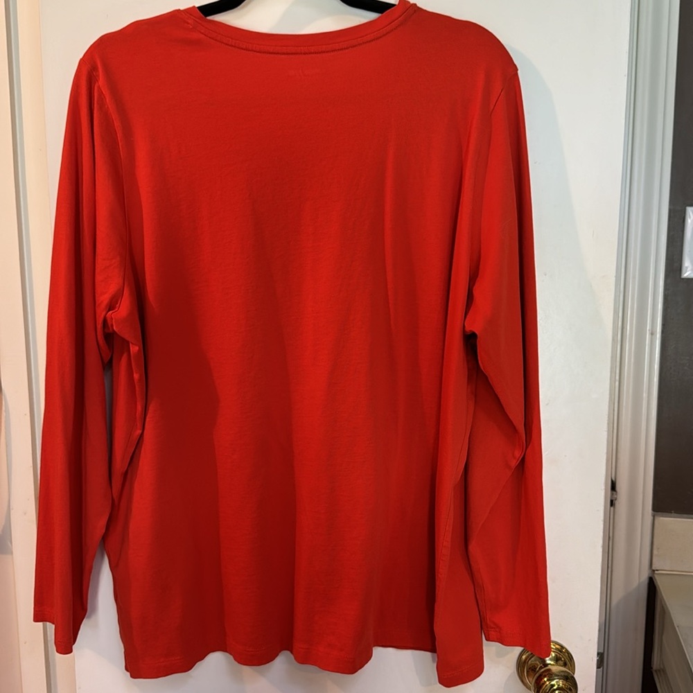Women's Plus Size Relaxed Supima Cotton Long Sleeve V-Neck T-Shirt - Orange - 1X - Picture 4 of 4